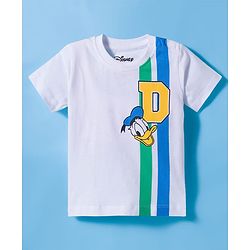 Babyhug Disney Single Jersey Knit Half Sleeves T-Shirt & Shorts Set with Mickey & Friend Front and Back Print - White & Yellow