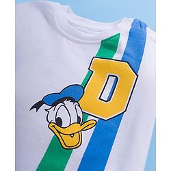 Babyhug Disney Single Jersey Knit Half Sleeves T-Shirt & Shorts Set with Mickey & Friend Front and Back Print - White & Yellow