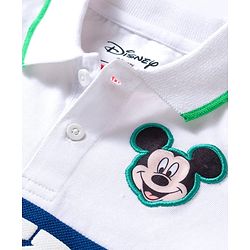 Babyhug Disney Single Jersey Knit Half Sleeves Cut & Sew Polo T-Shirt & Shorts Set with Mickey Mouse Graphics & Badge Detailing - Multiclour