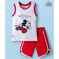 Babyhug Disney Single Jersey Knit Sleeveless T-Shirt & Shorts Set With Mickey Mouse Graphics - Multicolor