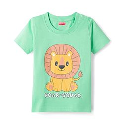 Babyhug Cotton Knit Half Sleeves T-Shirt & Shorts Night Suit With Animal Print - Green