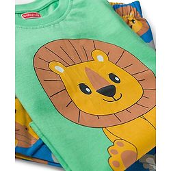 Babyhug Cotton Knit Half Sleeves T-Shirt & Shorts Night Suit With Animal Print - Green