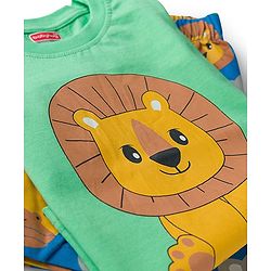 Babyhug Cotton Knit Half Sleeves T-Shirt & Shorts Night Suit With Animal Print - Green