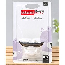 Babyhug Moustache Shaped Orthodontic Soother With Cover - Black | BPA Free | Non-Toxic | Soft Silicone | Lightweight | EN Certified