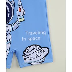 Babyhug Raglan Half Sleeves Space Theme Printed Legged Swimsuit - Light Blue