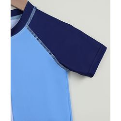 Babyhug Raglan Half Sleeves Space Theme Printed Legged Swimsuit - Light Blue