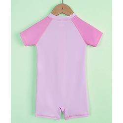 Babyhug Half Raglan Sleeves Legged Swimsuit with Animal Print - Pink