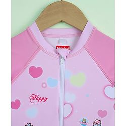 Babyhug Half Raglan Sleeves Legged Swimsuit with Animal Print - Pink