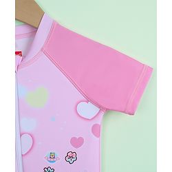 Babyhug Half Raglan Sleeves Legged Swimsuit with Animal Print - Pink