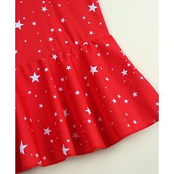 Babyhug Sleeveless Frock Swimsuit with Cap & Star Print - Red