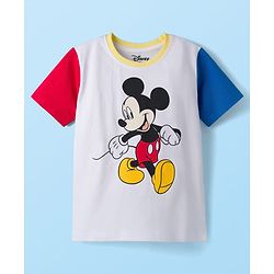 Babyhug Disney Single Jersey Knit Half Sleeves Cut & Sew T-Shirt & Shorts Set With Mickey & Friends Graphics & Badge Detailing - Multicolor