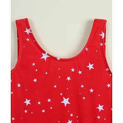 Babyhug Sleeveless Frock Swimsuit with Cap & Star Print - Red
