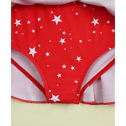 Babyhug Sleeveless Frock Swimsuit with Cap & Star Print - Red