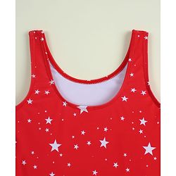 Babyhug Sleeveless Frock Swimsuit with Cap & Star Print - Red