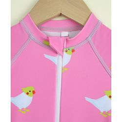 Babyhug Full Raglan Sleeves Legged Swimsuit with Parrot Print - Pink