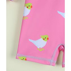 Babyhug Full Raglan Sleeves Legged Swimsuit with Parrot Print - Pink