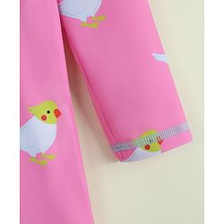 Babyhug Full Raglan Sleeves Legged Swimsuit with Parrot Print - Pink