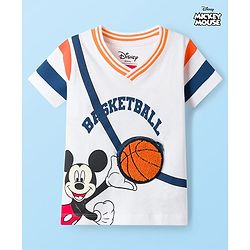 Babyhug Disney 100% Cotton Knit Half Sleeves T-Shirt With Mickey Mouse Graphic With Applique Bag - White