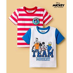 Babyhug Disney Single Jersey Half Sleeves Drop Sholuder T-Shirt with Mickey Mouse & Friends Graphic & Patch Pack of 2 - Multicolour
