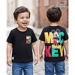 Babyhug Disney Single Jersey Knit Half Sleeves T-Shirt With Mickey Mouse Front & Back  Print - Black