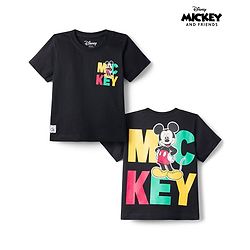 Babyhug Disney Single Jersey Knit Half Sleeves T-Shirt With Mickey Mouse Front & Back  Print - Black