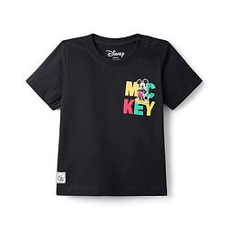 Babyhug Disney Single Jersey Knit Half Sleeves T-Shirt With Mickey Mouse Front & Back  Print - Black