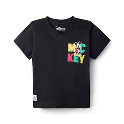 Babyhug Disney Single Jersey Knit Half Sleeves T-Shirt With Mickey Mouse Front & Back  Print - Black