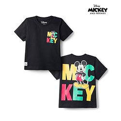 Babyhug Disney Single Jersey Knit Half Sleeves T-Shirt With Mickey Mouse Front & Back  Print - Black