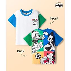 Babyhug Disney 100% Cotton Knit Half Sleeves T-Shirt With Mickey Mouse Graphic Front & Back Print - Multicolour