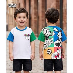 Babyhug Disney 100% Cotton Knit Half Sleeves T-Shirt With Mickey Mouse Graphic Front & Back Print - Multicolour