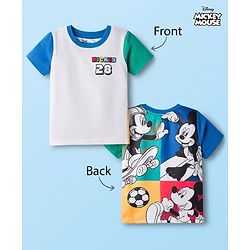 Babyhug Disney 100% Cotton Knit Half Sleeves T-Shirt With Mickey Mouse Graphic Front & Back Print - Multicolour