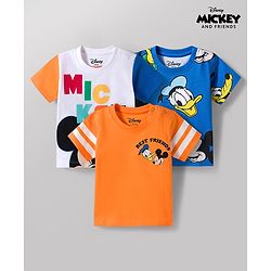 Babyhug Disney Single Jersey Knit Half Sleeves T-Shirts with Mickey Mouse Graphic Pack of 3 - Orange Blue & White