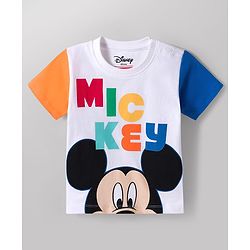 Babyhug Disney Single Jersey Knit Half Sleeves T-Shirts with Mickey Mouse Graphic Pack of 3 - Orange Blue & White