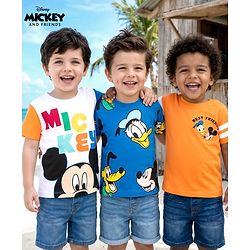 Babyhug Disney Single Jersey Knit Half Sleeves T-Shirts with Mickey Mouse Graphic Pack of 3 - Orange Blue & White
