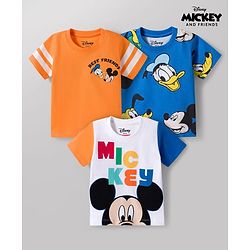 Babyhug Disney Single Jersey Knit Half Sleeves T-Shirts with Mickey Mouse Graphic Pack of 3 - Orange Blue & White