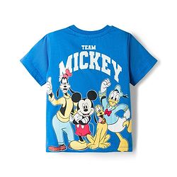 Babyhug Disney 100% Cotton Knit Half Sleeves T-shirt With Mickey & Friends Front & Back Print - Multicolour