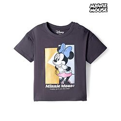 Babyhug Disney Knit Half Sleeves Drop Shoulder T-Shirt With Minnie Mouse Graphics & Foil Print Detailing - Black