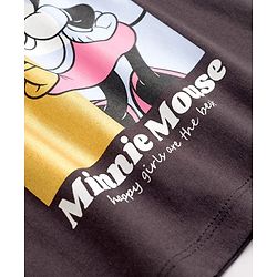 Babyhug Disney Knit Half Sleeves Drop Shoulder T-Shirt With Minnie Mouse Graphics & Foil Print Detailing - Black