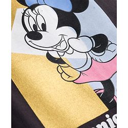 Babyhug Disney Knit Half Sleeves Drop Shoulder T-Shirt With Minnie Mouse Graphics & Foil Print Detailing - Black