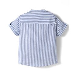 Babyhug Cotton Woven Half Sleeves Mandarin Collar Stripes Shirt & Shorts  Set - Light Blue
