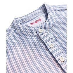 Babyhug Cotton Woven Half Sleeves Mandarin Collar Stripes Shirt & Shorts  Set - Light Blue