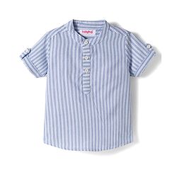 Babyhug Cotton Woven Half Sleeves Mandarin Collar Stripes Shirt & Shorts  Set - Light Blue
