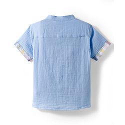 Babyhug Cotton Woven Half Sleeves Bear Printed Shirt & Checkered Shorts - Blue