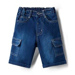 Babyhug Cotton Woven Half Sleeves Striped Shirt & Denim Shorts Set - Blue