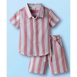 Babyhug Cotton Woven Half Sleeves Co-ords Striped Shirt & Shorts Set - Multicolor