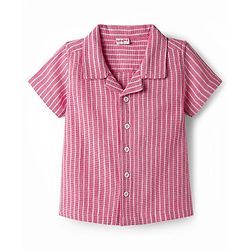 Babyhug Cotton Woven Half Sleeves Striped Shirt & Denim Shorts Set - Multicolor