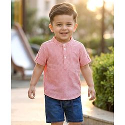 Babyhug Cotton Woven Half Sleeves Striped Shirt & Denim Shorts Set - Blue
