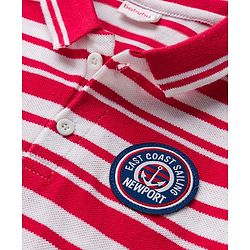 Babyhug Cotton Knit Half Sleeves Striped Polo T-Shirt & Shorts Set With Anchor Patch - Multicolor & Blue
