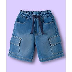 Babyhug Cotton Knit Half Sleeves Striped Polo T-Shirt & Denim Short Set - Blue