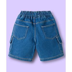 Babyhug Cotton Knit Half Sleeves Striped Polo T-Shirt & Denim Short Set - Blue